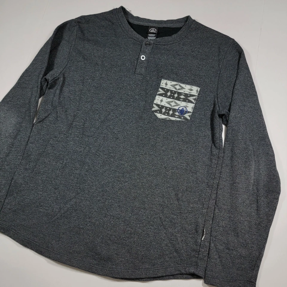Volcom Thin Long Sleeve Henley Sweater - Grey - Tribal Chest Pocket - Medium - Image 4 of 4