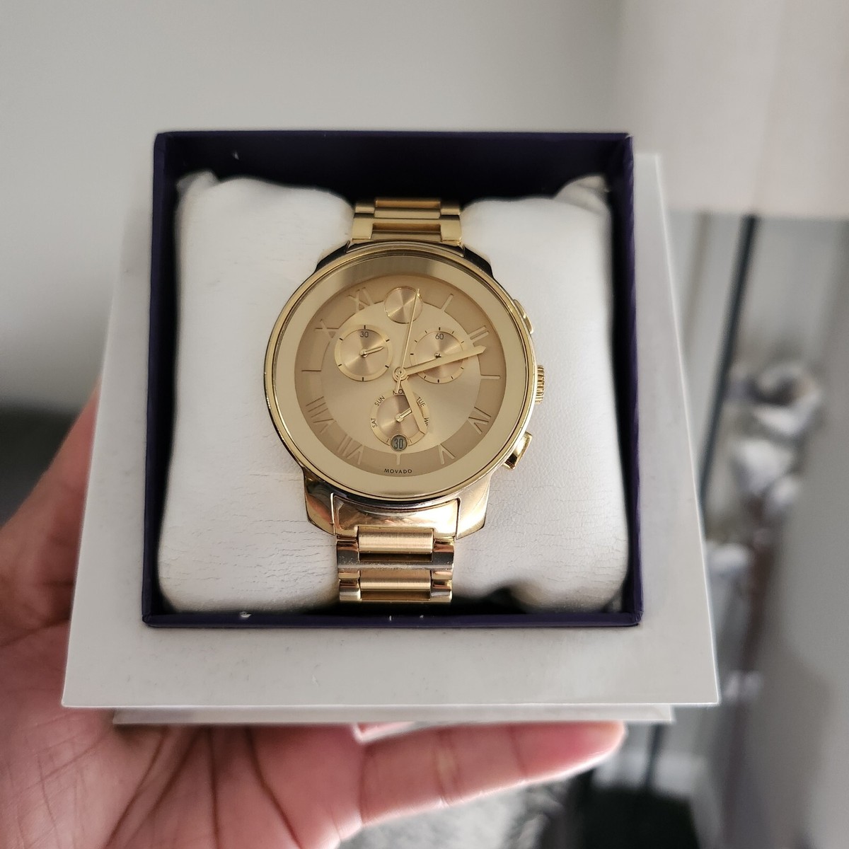 Used Gold Movado watch This is a vintage and very rare Movado Gold Dot Tank watch  main image 4