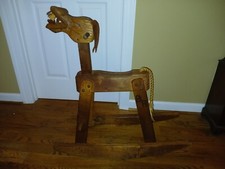 RARE Antique 1950 BR Wood Braying Donkey Rocking Horse. NM-M COND. 3ftx3ft