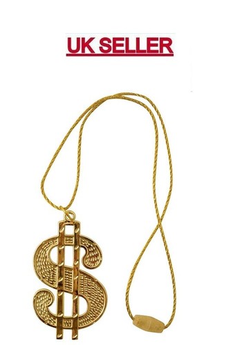 GOLD DOLLAR NECKLACE Medallion Chain Gangster Outfit Rapper Fancy Dress Costume - Picture 1 of 2