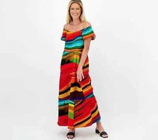 Attitudes by Renee Riviera Sand Peasant Maxi Dress Riviera Rainbow Sz S A510325