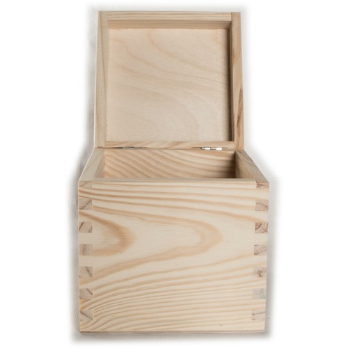 Wooden Box with Lid 13x13x13cm /Small Square Cube Plain Decorative Pine Storage - Picture 4 of 8