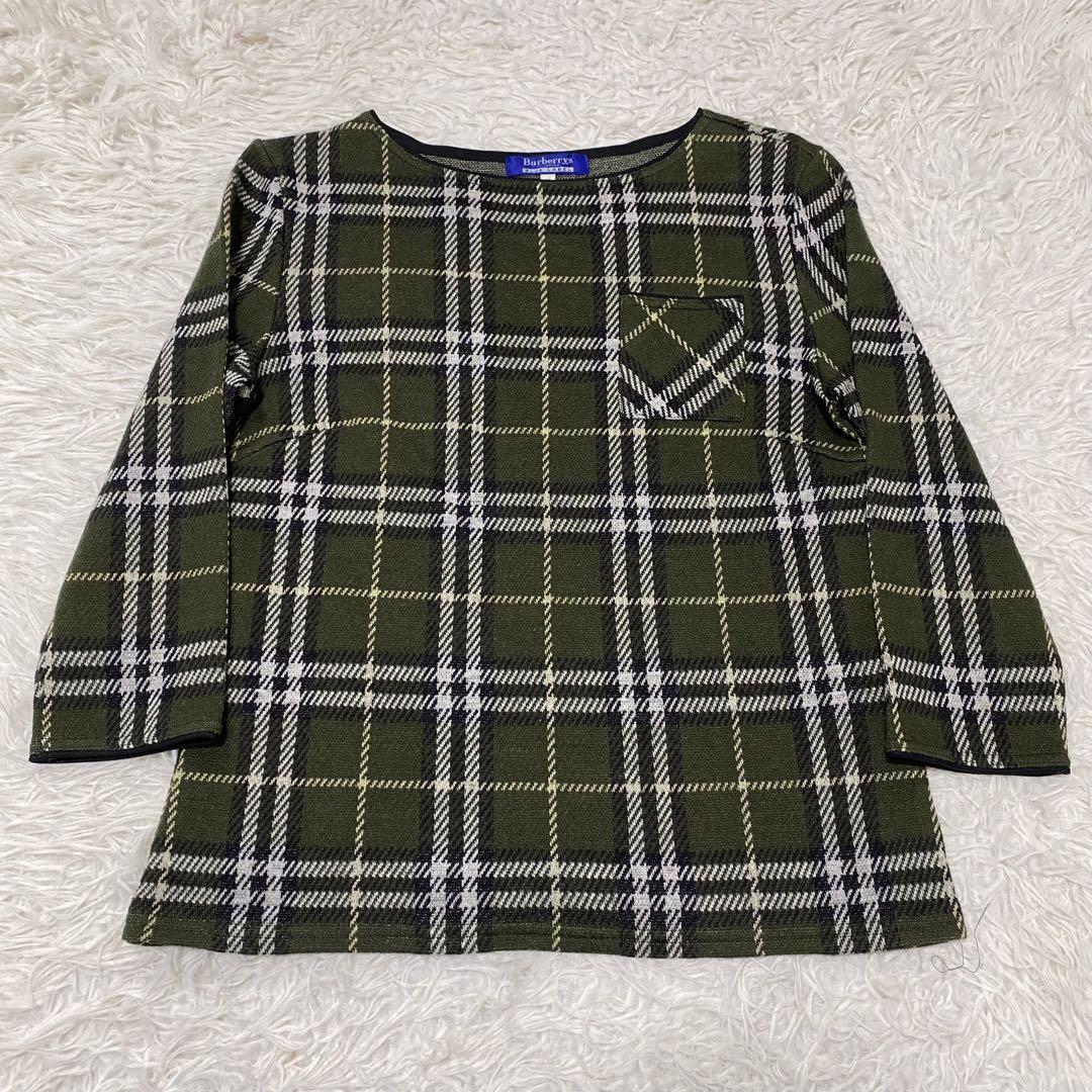 Burberry Green Nova Check Knit 3/4 Sleeve Top, Size M, New Condition