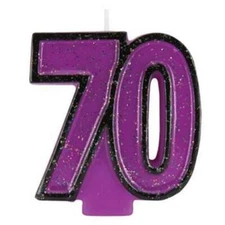 70th Birthday Glitter Candle 3.5" x 2.75" 70th Birthday Party Decoration