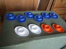 10 Retro Eierbecher: 6 x blau & je 2 x kleinere  weiß und orange