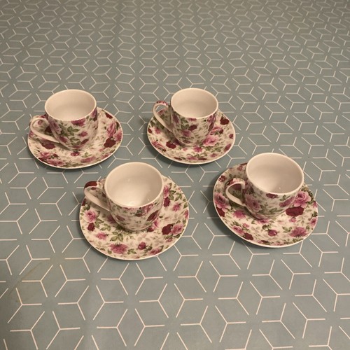 Vintage Country Corner Bone China Espresso cup & saucer Pink Floral Design - Picture 10 of 14