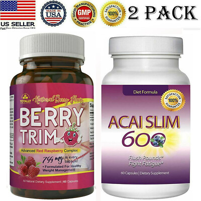 Berry Trim Red Raspberry Complex & Acai Berry Slim Weight Loss Supplements Combo