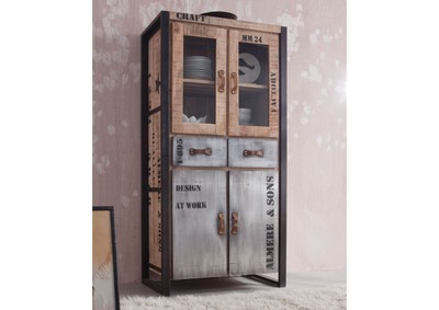 Massivholz Vitrine Loft Industrial Style Holz Wohnzimmerschrank Massiv 90x50x180
