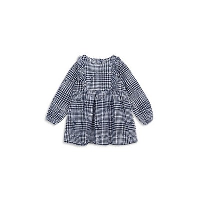 Miles The Label Floral Embroidered Brushed Flannel Check Dress Baby Girl 6M Navy