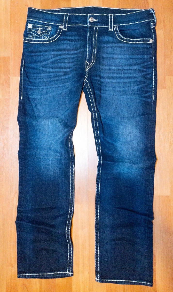 True Religion Mens Straight Flap Natural Big T Thick Stitch Darken