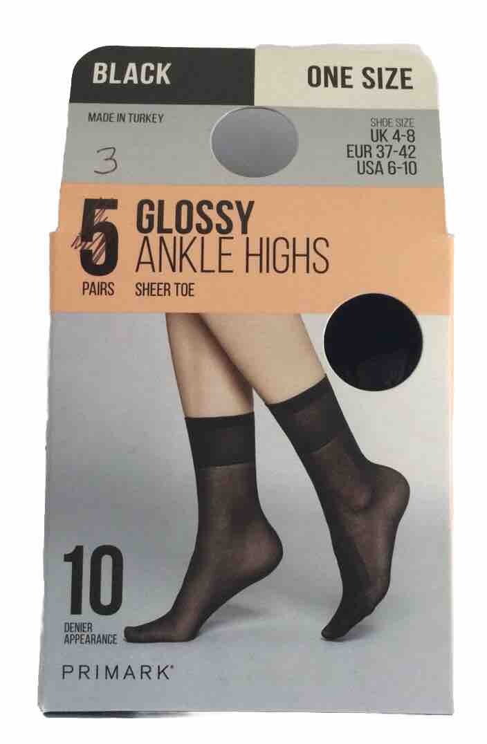 Pairs Black Ankle High Glossy Tights 10 Denier Tights Black 4-8