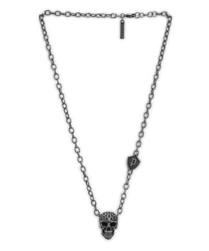 Police Fio Tribal Edge SS Antq & Skull Necklace PEAGN2120201 Brand - Picture 1 of 6