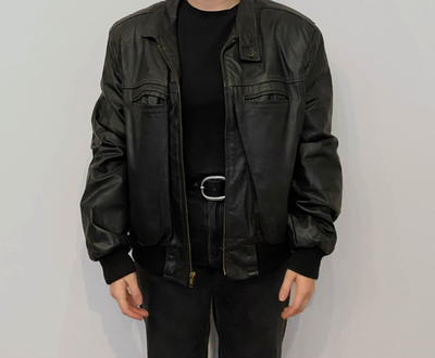 Jean Pierre Vintage Retro 80s Black Leather Double Layer Bomber 