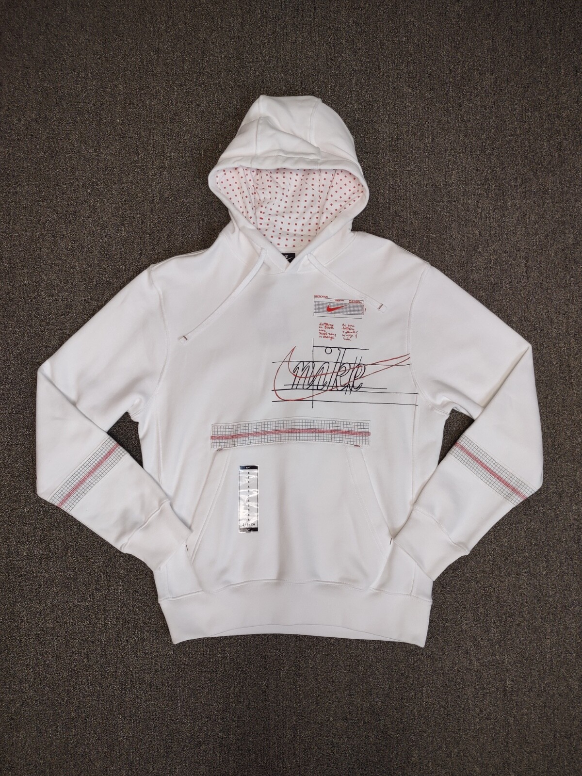 Nike Sportswear Story Of Swoosh White Red Black Hoodie CQ7164-100 Mens Small S