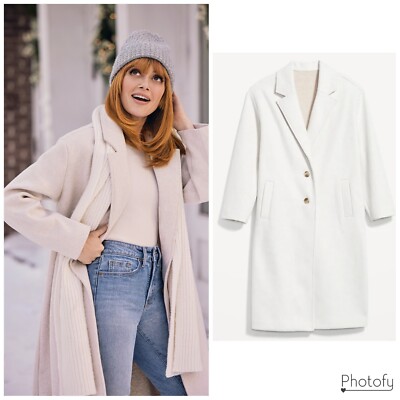 NWT Womens Old Navy Long Soft Brushed Ivory Cream Overcoat Winter Dress Top Coat