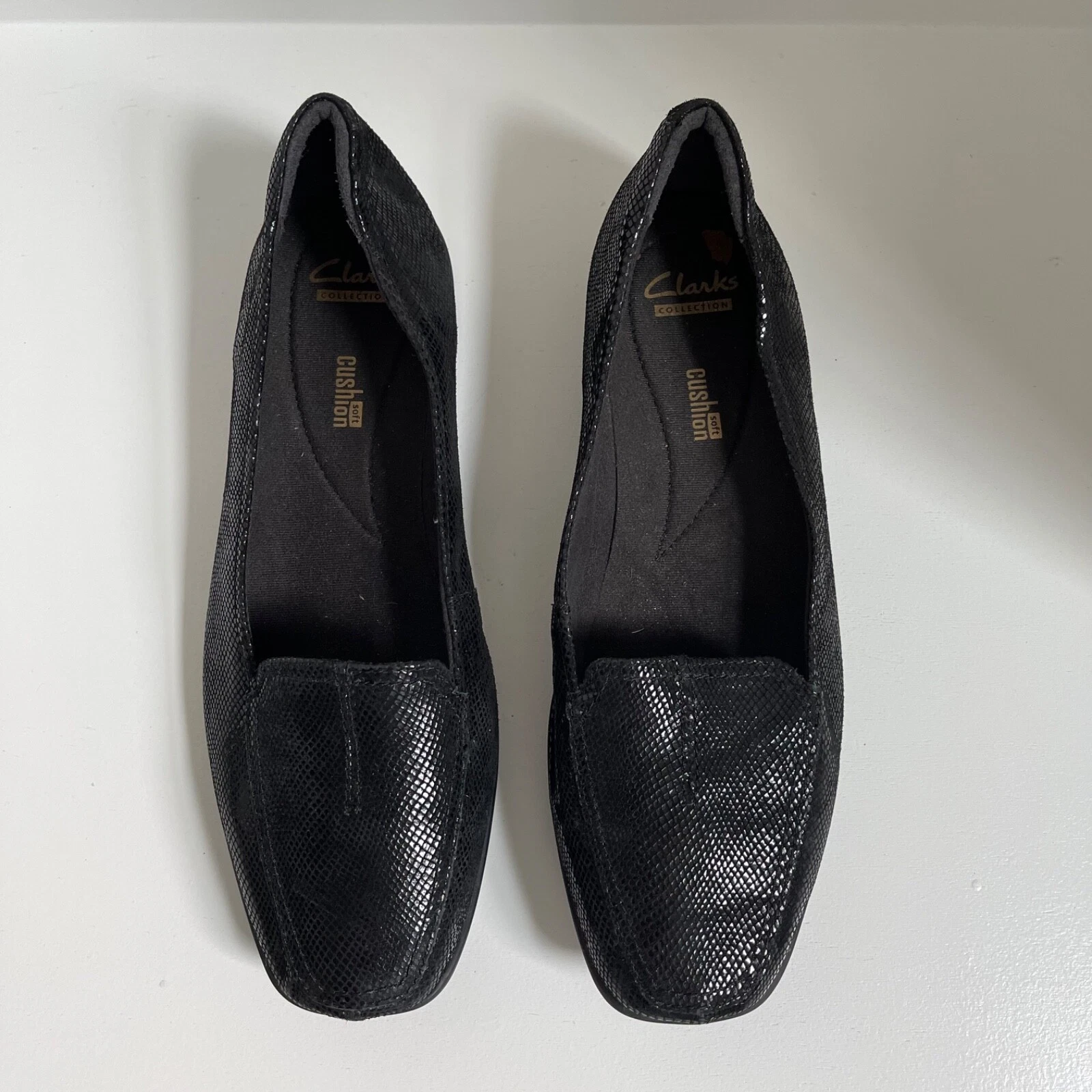 Piatti slip on Clarks neri scintillanti taglia 10 M