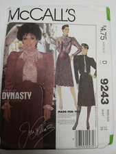 Jacket Blouse Skirt Belt 12 McCalls 9243 Sewing Pattern VTG 80s Dynasty Ruffle