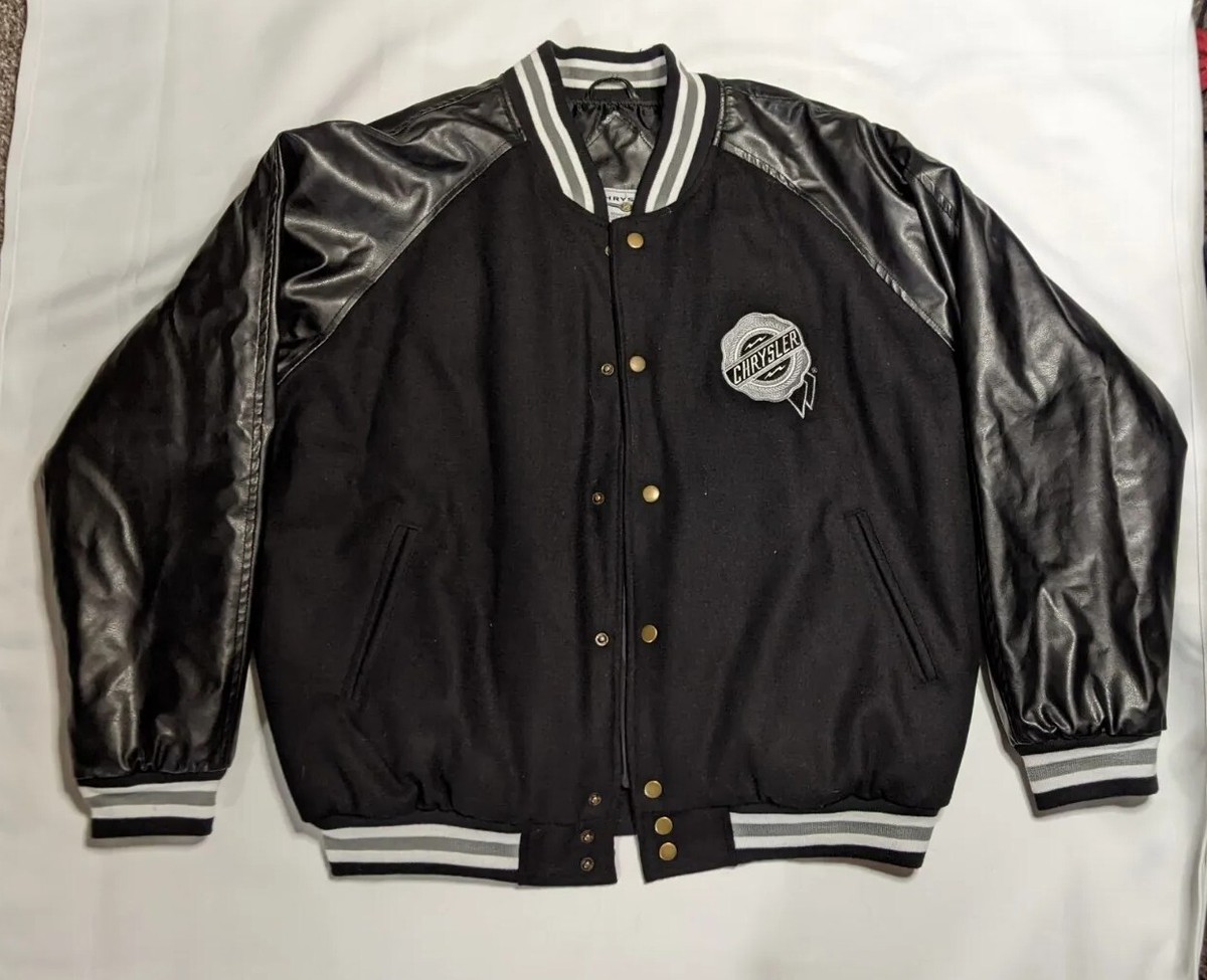 3*1様 CHRYSLER JACKET BLACK 34 Vtg Mens Large Chrysler Wool Blend Faux Leather Black Varsity