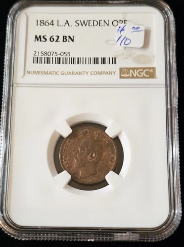 1864 L.A. SWEDEN 1 ORE NGC MS62