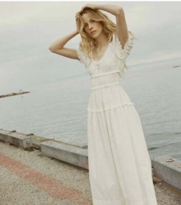 doen white midi dress DOEN Medium Leanne Dress Salt White Puff Sleeve Midi Cotton NWT