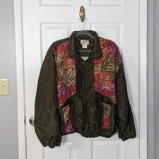 Vintage A.t.n.y Army Green Leaf Print Full-zip Windbreaker Jacket -size Xl