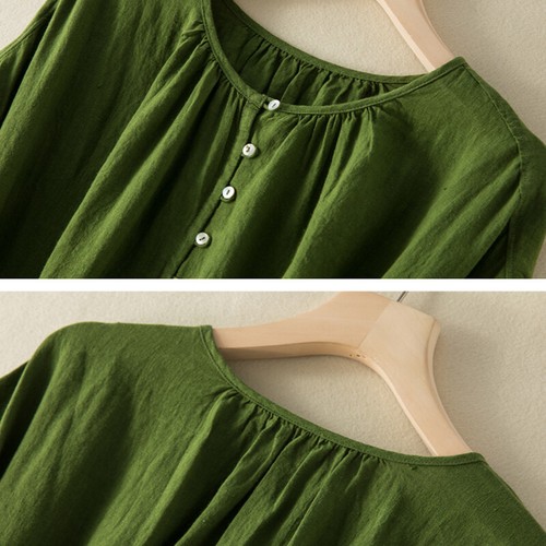 Ethnic Lady Casual Dress with Belt Short Sleeve Solid Summer Retro Comfort Green - Picture 12 of 12