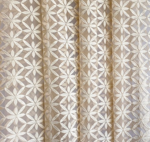 Cream Flowers Sheer Curtain Fabric By The Yard, Sheer Curtain Fabric Upholstery - Picture 8 of 8