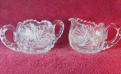 American Brilliant Heavy Cut Glass Sugar and Creamer Set with Saw Tooth Edging
