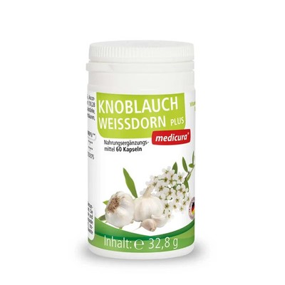 Knoblauch Weißdorn Plus + Vitamin C   60 Kapseln   Nahrungsergänzung, Medicura