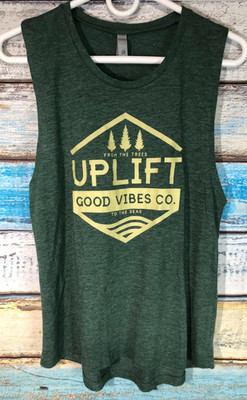 Uplift Apparel The Good Vibes Crew Womens Green Tank Top Medium Trees to the Sea