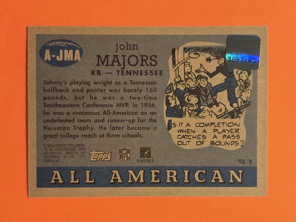 JOHNNY JOHN MAJORS (Dec) (CF HOF) Signed 2005 Topps All American Autograph Auto - Image 2 of 2