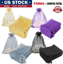 200× Golden Drawstring Organza Pouches 4 Colors Wedding Candy Gift Bags 4"x6" US