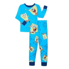 NWT Spongebob Squarepants Boys Pajamas Set Size 8 Blue Long Sleeve Cartoon Gift