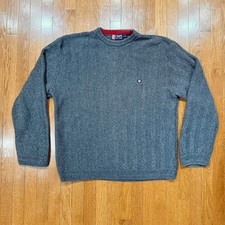 Vintage Y2k Chaps Ralph Lauren Sweater Mens XL Gray Herringbone Knit Cotton 90s