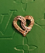 10K Yellow  White Gold Heart Charm Necklace Pendant  1.39g