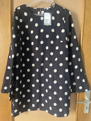 H&M  Tunika Kleid Schwarz Weiß gepunktet  Polka Dot Gr  M 