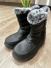 Totes Unisex Kids Winter Boots Black/Gray Faux Fur Cuff Trim