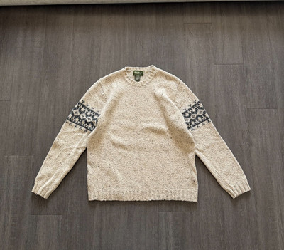 Vintage Eddie Bauer Mens Tan Fair Isle Wool Knit Sweater Size L Tall Retro