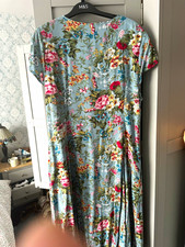 Joe Browns Blue Floral V-Neck Short Sleeve Button Front Midi A-Line Dress 16