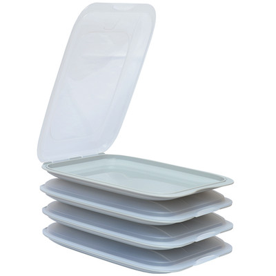 4x Aufschnittdose Stapelbar Frischhaltedose Wurst Käse Box Kühlschrank Grau Set