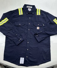 Lot Of 2 Carhartt FR Hi-Visibility Cotton Work Shirts Large Reg CAT 2 NFPA 2112