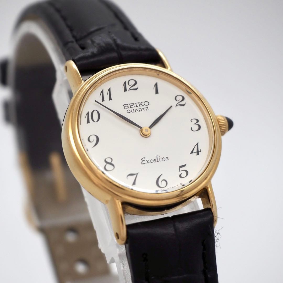 SEIKO Exceline 2320-0380 14K Gold Women's Watch White Dial 22mm Wrist 17.5cm image 6