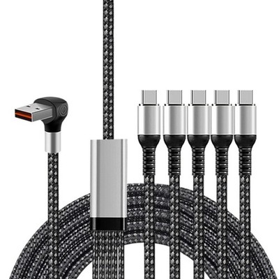 90 Degree USB A to 5 Type-C Splitter Cord Multi Charging Data Cable for Phone