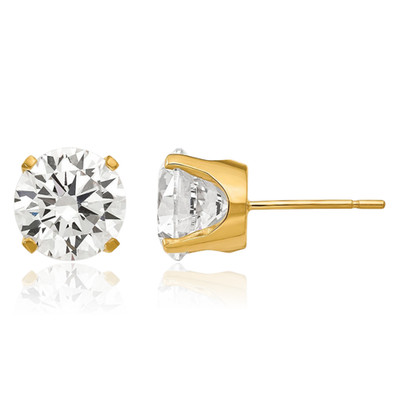 14K Solid Yellow Gold 2 ct Cubic Zirconia Large Stud Earrings 8mm 0.3 inch