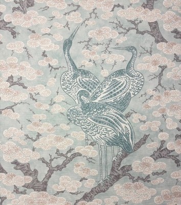BALLARD DESIGNS BREVARD TEAL BLUE LARGE BIRD DESIGNER LINEN FABRIC BY YARD 54''W