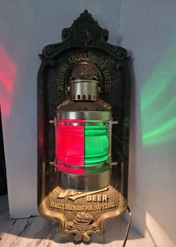 Vintage 1970s Stroh's Beer Sign Lighted Nautical  Lantern Bar Light Man Cave