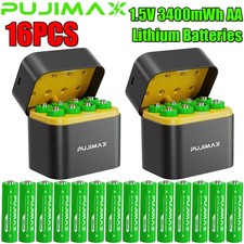 16PCS 3400mWh 1.5V AA Rechargeable Lithium Battery with Intelligent Charing Box 2.19 per gallon