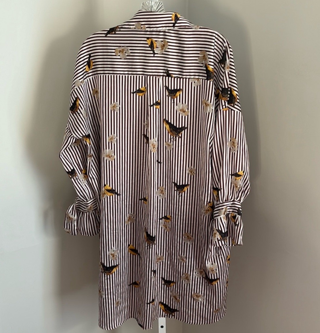 Zara Basic Collection Bird Print Top Burgundy Str… - image 2