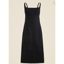 J.Crew Squareneck Seamed Midi Dress Womens 4 Black Sleeveless Sheath Minimalist
