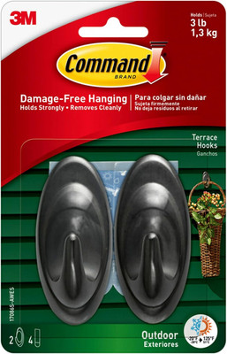 Command Outdoor Terrace Hooks, 2 Hooks and 4 Command Strips, Damage-Free Hanging